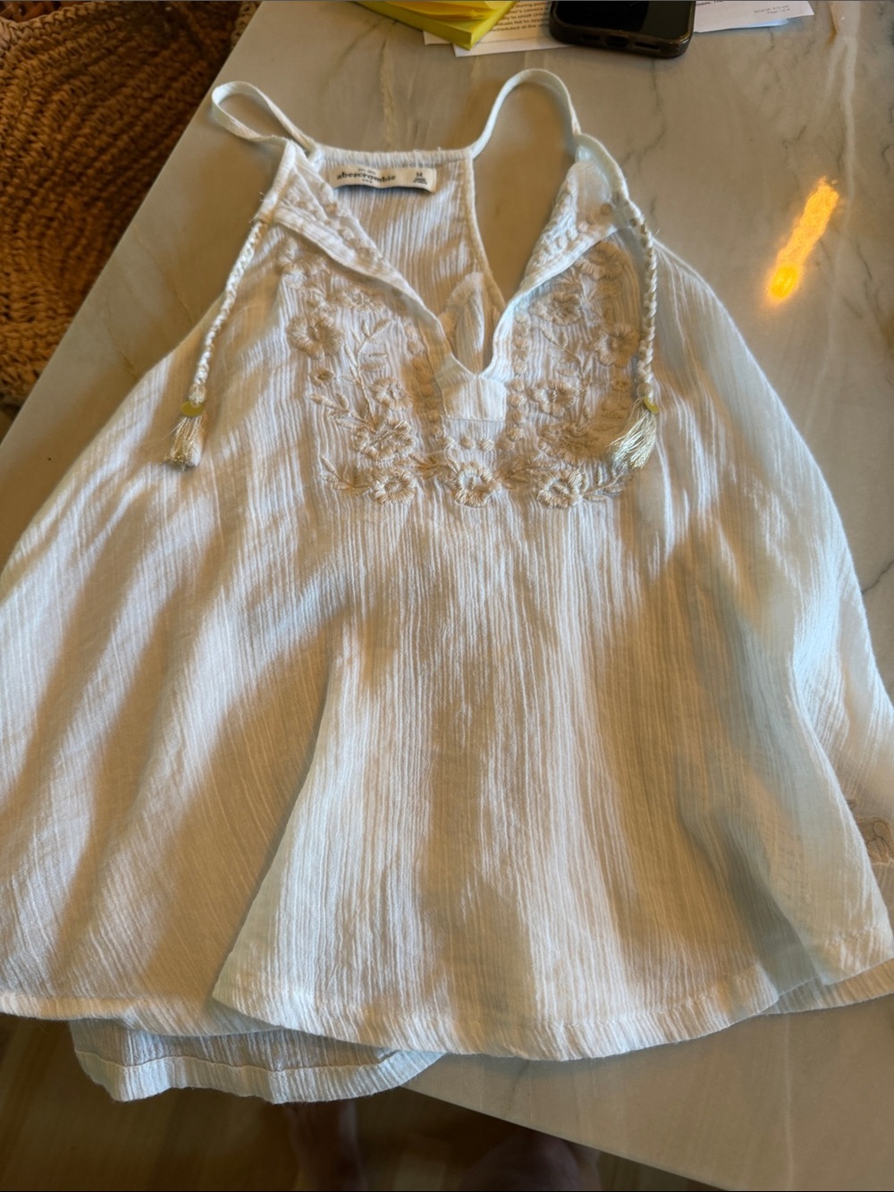 Abercrombie white  Embroidered Halter Tank Top